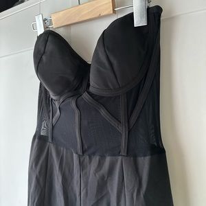 Black Strapless Jumpsuit, Mesh corset style bodice